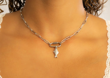 Silver Fish Charm on Paperclip Chain