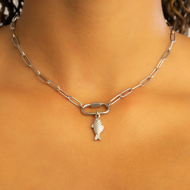 Silver Fish Charm on Paperclip Chain