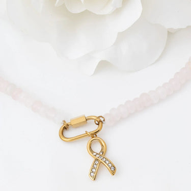 Wholesale jewelry 18K Gold PVD Stainless Steel Cancer Ribbon with Stones - gold studio 
