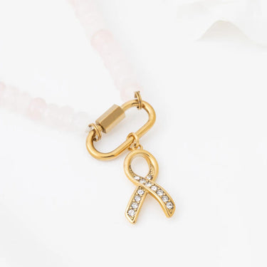Wholesale jewelry 18K Gold PVD Stainless Steel Cancer Ribbon with Stones -gold studio
