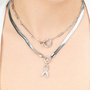 Wholesale jewelry 18K Gold PVD Stainless Steel Cancer Ribbon with Stones - stainless model 
