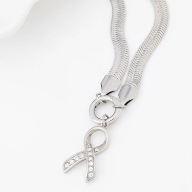 Wholesale jewelry 18K Gold PVD Stainless Steel Cancer Ribbon with Stones - stainless studio 