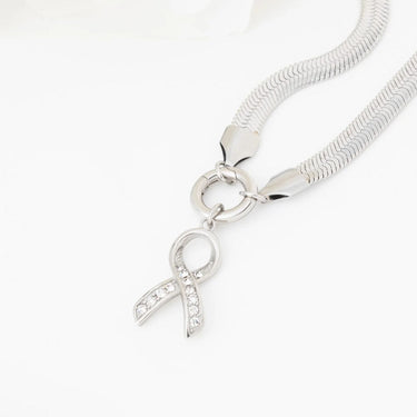 Wholesale jewelry 18K Gold PVD Stainless Steel Cancer Ribbon with Stones - stainless studio  