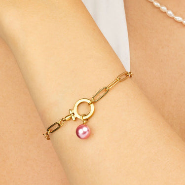 Wholesale jewelry 18K Gold PVD Stainless Steel Pink Pearl Charm - gold model 