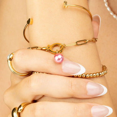 Wholesale jewelry 18K Gold PVD Stainless Steel Pink Pearl Charm - gold model 
