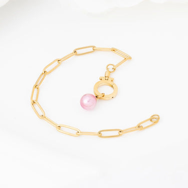 Wholesale jewelry 18K Gold PVD Stainless Steel Pink Pearl Charm - gold studio 