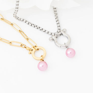 Wholesale jewelry 18K Gold PVD Stainless Steel Pink Pearl Charm - stainless and gold studio 