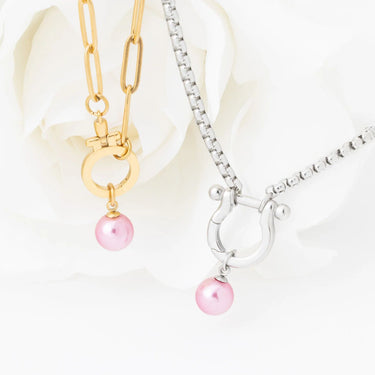 Wholesale jewelry 18K Gold PVD Stainless Steel Pink Pearl Charm - stainless and gold studio 