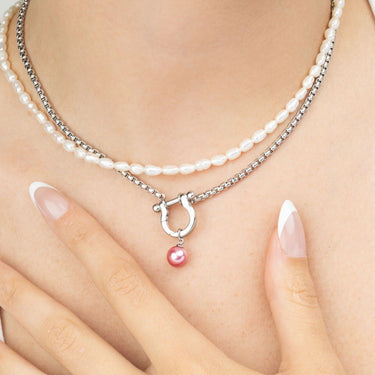 Wholesale jewelry 18K Gold PVD Stainless Steel Pink Pearl Charm - stainless model 