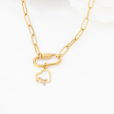 Wholesale jewelry 18K Gold PVD Stainless Steel Heart Ribbon with Stones Charm- gold studio 