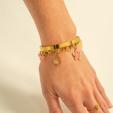 Heart with Ribbon with Stones Charm