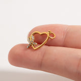 Wholesale jewelry 18K Gold PVD Stainless Steel Heart Ribbon with Stones Charm- gold scale 
