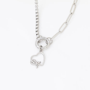 Wholesale jewelry 18K Gold PVD Stainless Steel Heart Ribbon with Stones Charm- stainless studio 