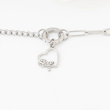 Wholesale jewelry 18K Gold PVD Stainless Steel Heart Ribbon with Stones Charm- stainless studio 