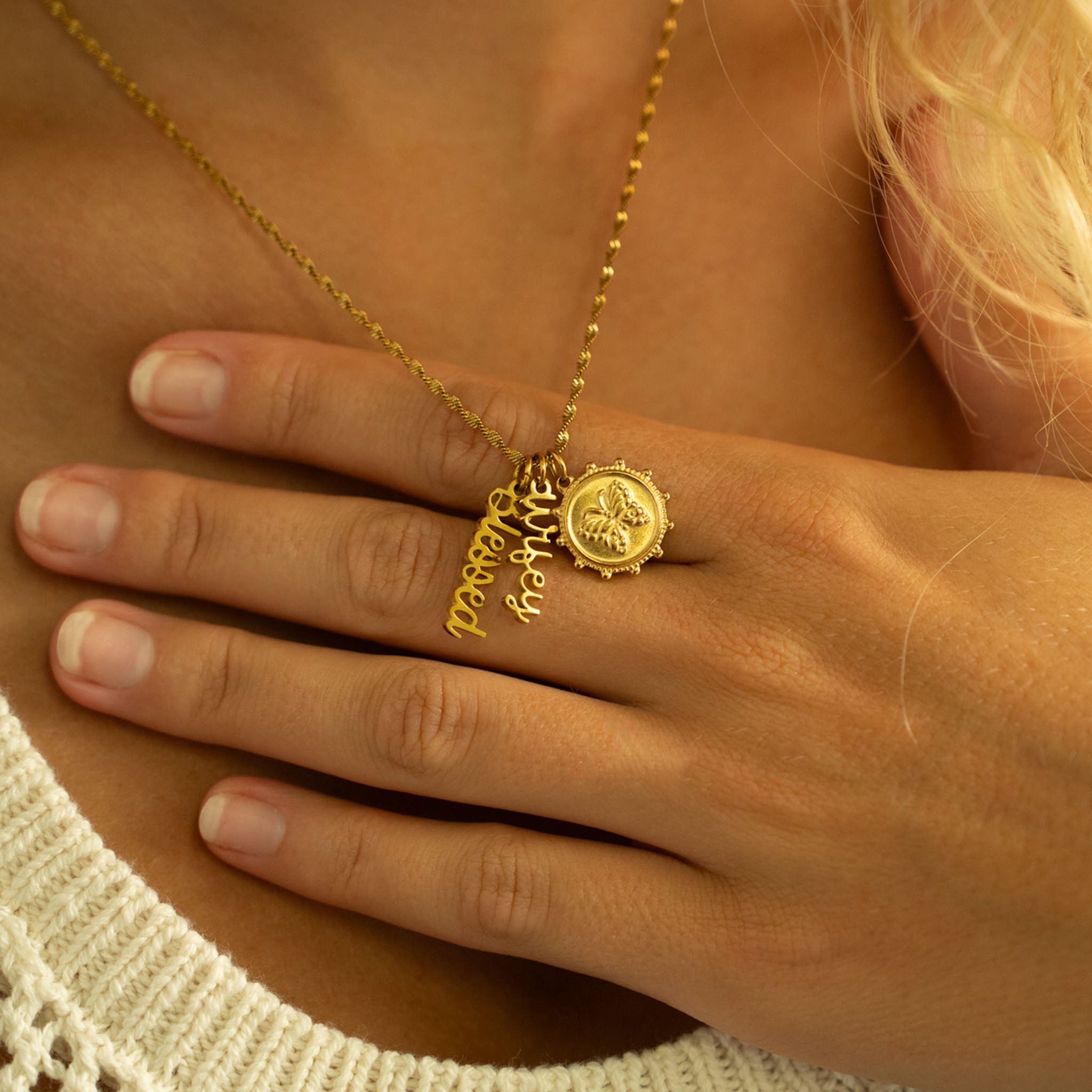 Blessed Charm w/other charms on Singapore Necklace