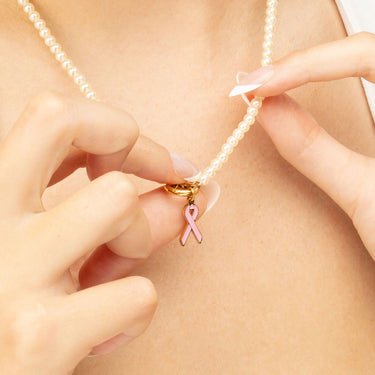 wholesale jewelry 18K Gold PVD Stainless Steel Cancer Ribbon Charm- gold model 