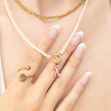 wholesale jewelry 18K Gold PVD Stainless Steel Cancer Ribbon Charm- gold model 