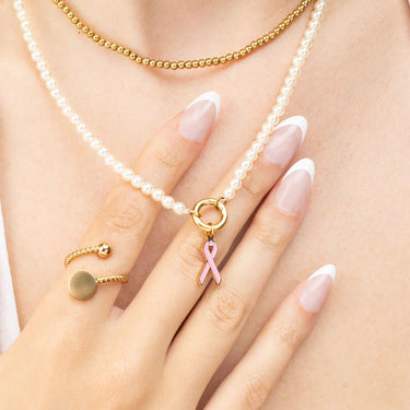 wholesale jewelry 18K Gold PVD Stainless Steel Cancer Ribbon Charm- gold model 