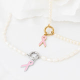 wholesale jewelry 18K Gold PVD Stainless Steel Cancer Ribbon Charm- stainless and gold studio 