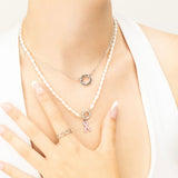 wholesale jewelry 18K Gold PVD Stainless Steel Cancer Ribbon Charm- stainless model 