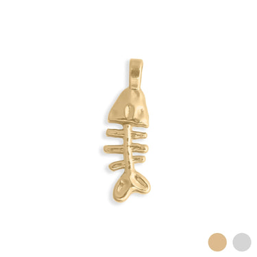 Gold fish bone pendant on a white background