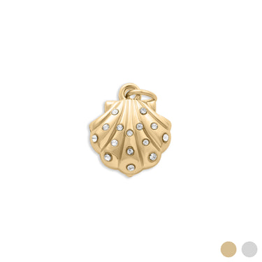 18K Gold PVD Stainless Steel Shell with Stones Charm