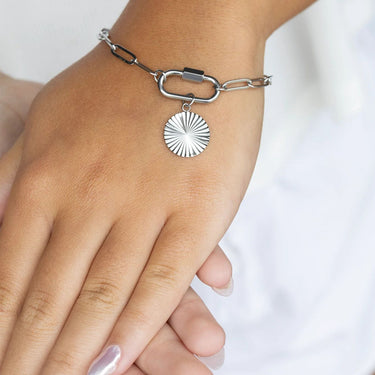 Silver Round Sunburst Charm 