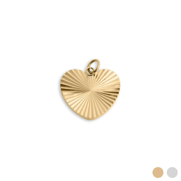 Gold heart-shaped pendant with textured surface on a white background