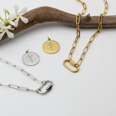 Gold and Silver Stone Cross Circle Charm