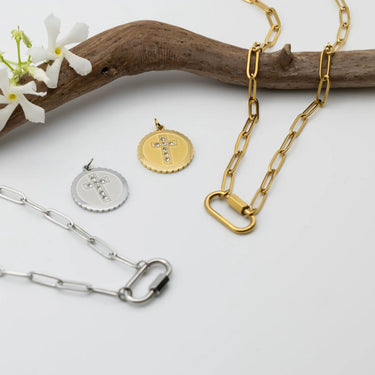 Gold and Silver Stone Cross Circle Charm