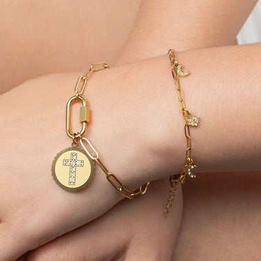 Gold Stone Cross Circle Charm