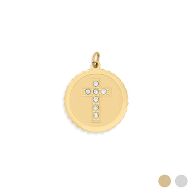 Gold Stone Cross Circle Charm
