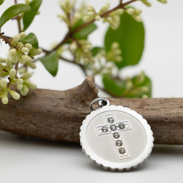 Silver Stone Cross Circle Charm