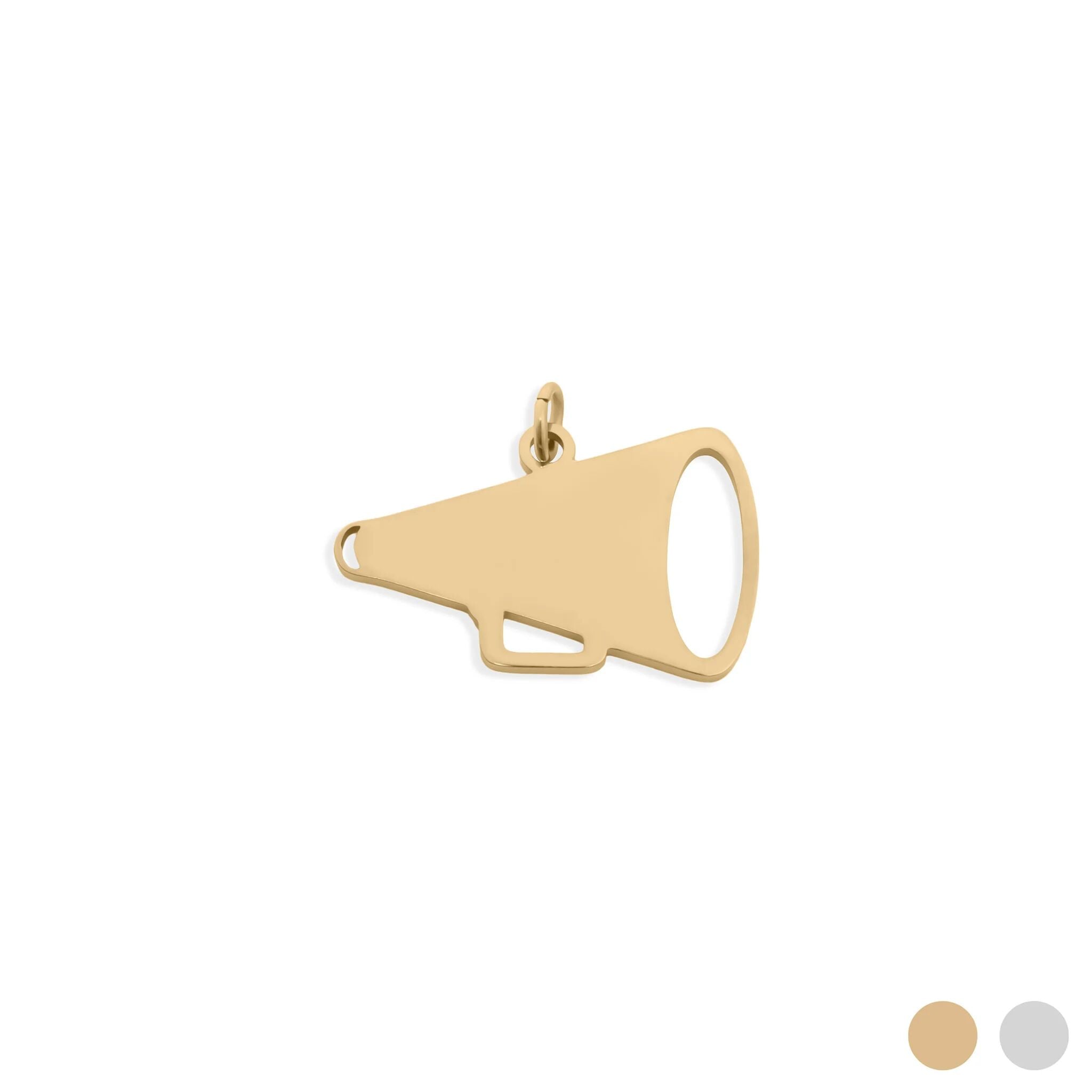 Gold megaphone pendant on a white background