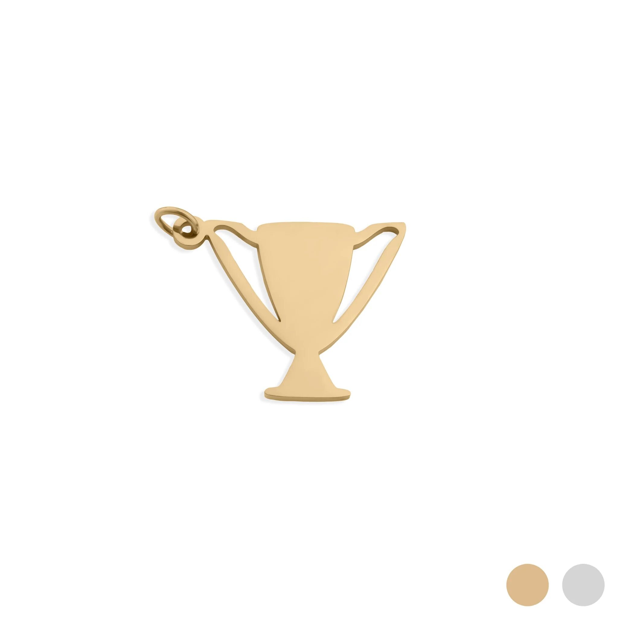 Gold trophy-shaped pendant on a white background