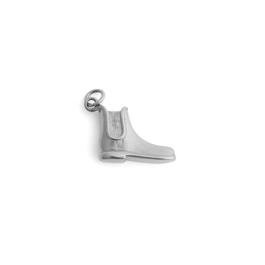 Silver boot charm on a white background