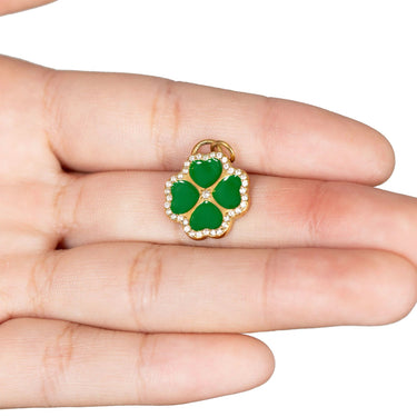 Gold Green Four Leaf Clover Charm- Scale shot 