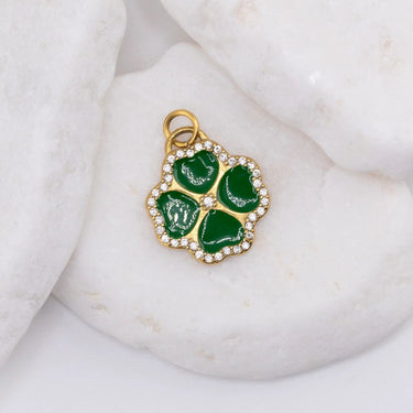 Gold Green Four Leaf Clover Charm 