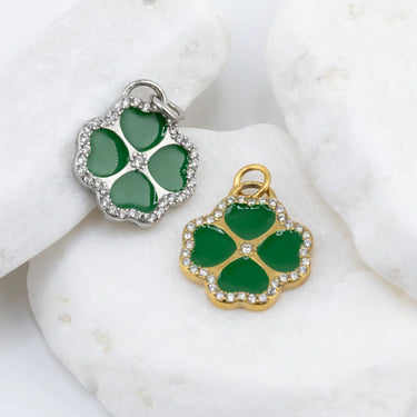 Gold and Silver Green Four Leaf Clover Charms