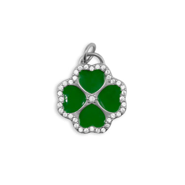 Silver Green Four Leaf Clover Charm 