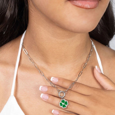 Silver Green Four Leaf Clover Charm 
