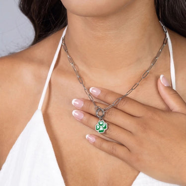 Silver Green Four Leaf Clover Charm 