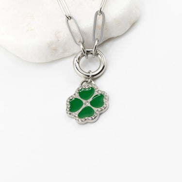 Silver Green Four Leaf Clover Charm 