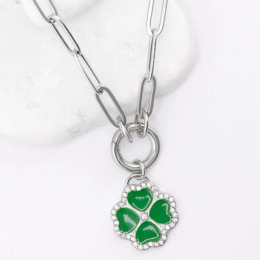 Silver Green Four Leaf Clover Charm 