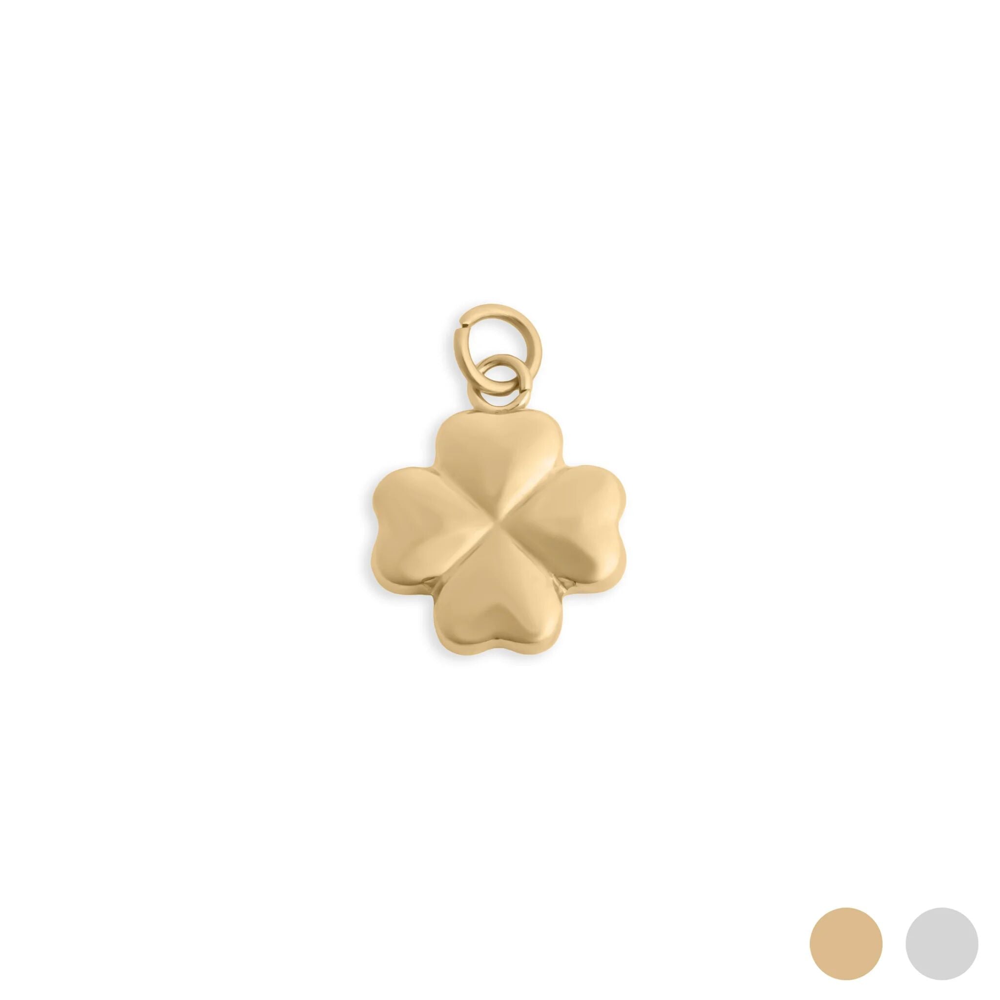 Gold four-leaf clover pendant on a white background