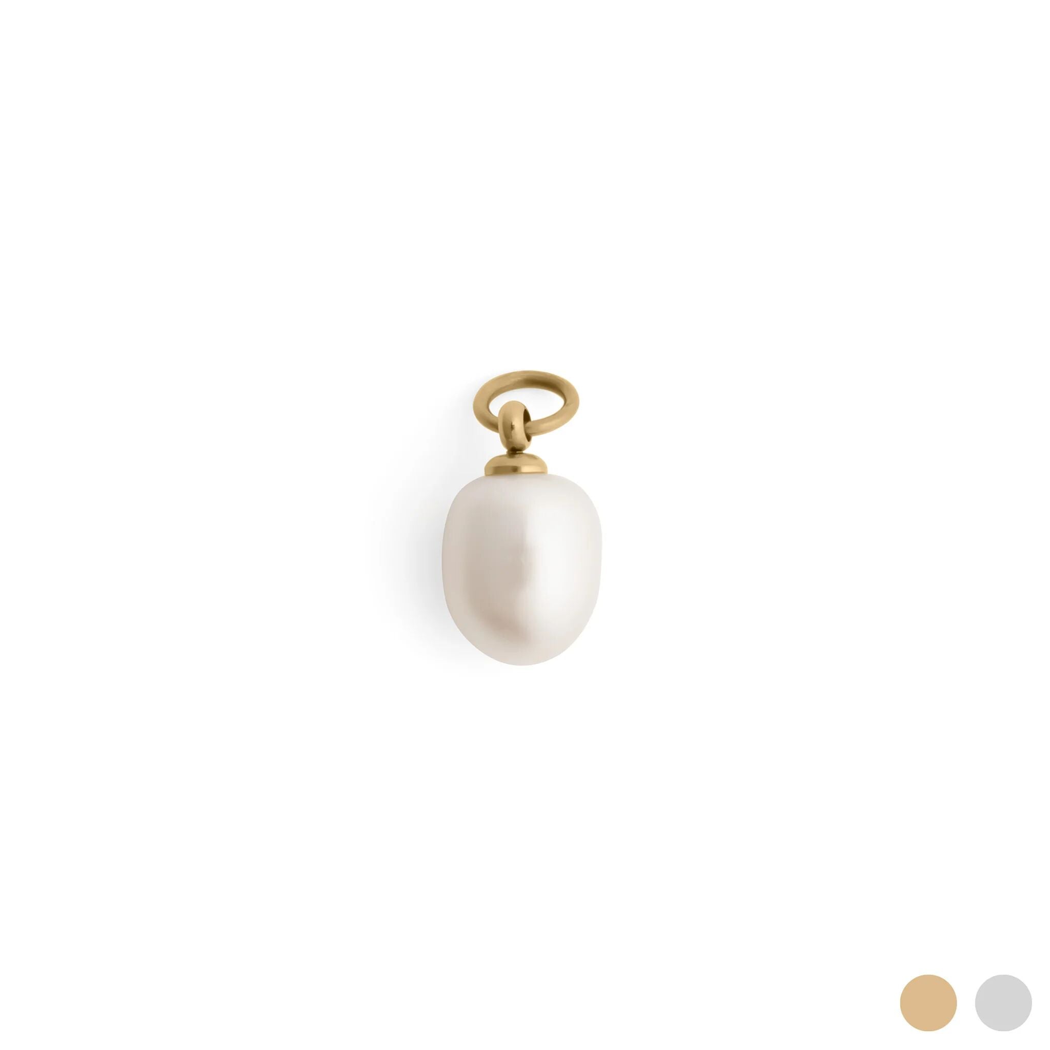 Pearl pendant with gold clasp on a white background