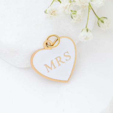 18K Gold PVD Stainless Steel White Heart Mrs Charm- gold studio 
