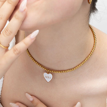 18K Gold PVD Stainless Steel White Heart Mrs Charm- gold model 