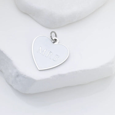 18K Gold PVD Stainless Steel White Heart Mrs Charm- silver studio 