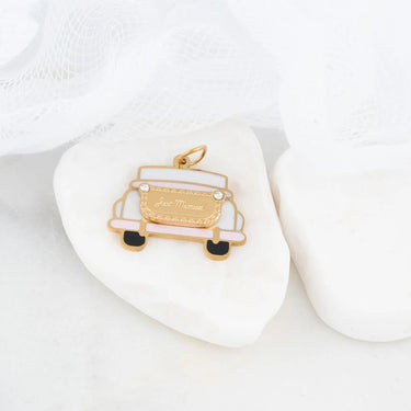 18K Gold PVD Stainless Steel Just Married Car Charm- gold studio 